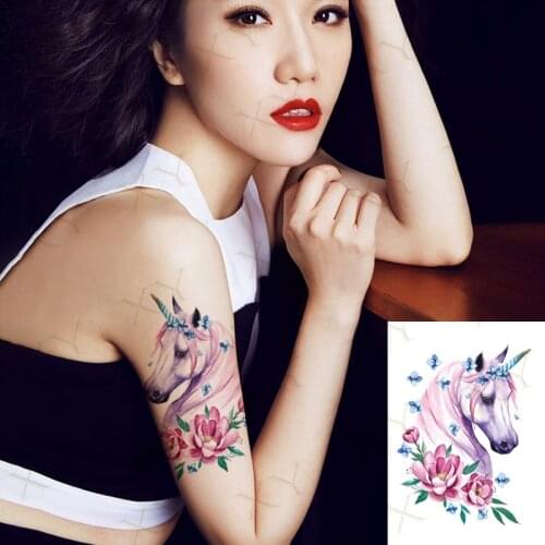 Waterproof Temporary Tattoo Sticker Flower Rabbit Wolf Flash Tattos Unicorn Fly Bird Animal Body Art Arm Fake Tatoo Women Men