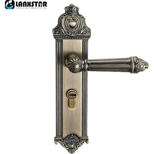 LANXSTAR Crown Head European Style Gold Color Door Lock Indoor Handle Lock Silent Lockset Double Lock Tongues Solid Door-lock