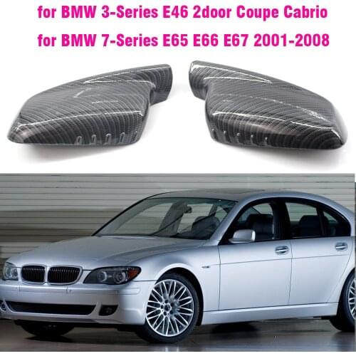 Rearview Mirror Cover Cap Carbon Fiber / Black For BMW E46 E65 E66 E67 2001 2002 2003 2004 2005 2006 760Li 730Li 740Li