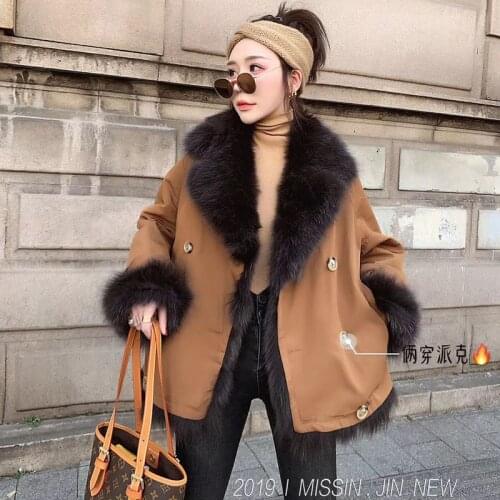 Fur real parka coat winter 2021 new fashion thick warm natural fox fur jacket turn-down collar outerwear Both sides to wear
