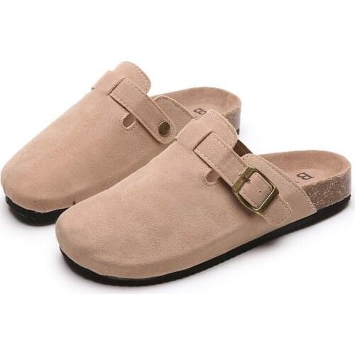 2021 Spring Summer Cork Slippers Casual Women Buckle Nubuck Leather Outside Slide Slip On Shoes Causal Outdoor Baotou Footwear