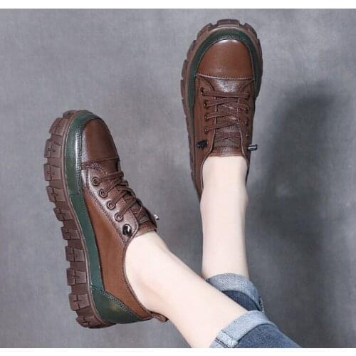 Black Brown Vintage Flats Shoes Women 2021 Spring Summer Fashion Comfortable Lace Up Platform Oxford Loafers Casual Boat Shoes