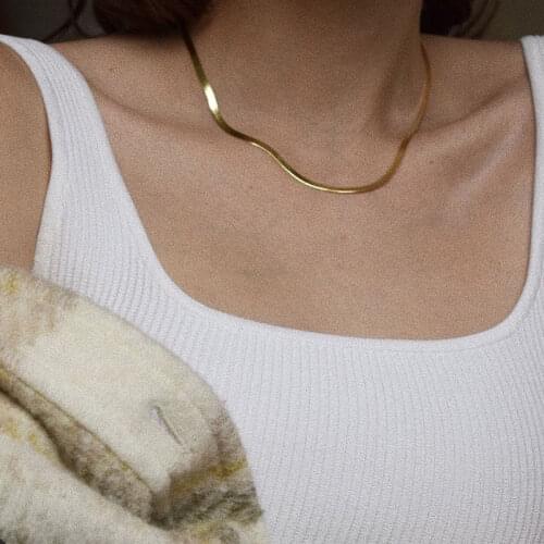 Herringbone snake chain choker necklace stainless steel gold color for women clavicle chain necklace