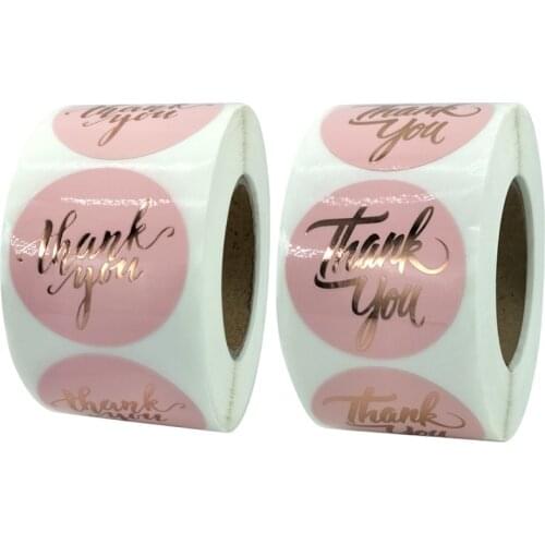 1.5" Big Thank You Stickers Seals Labels Waterproof Pastel Pink with Golden for Business Gifts Envelopes Mailers Bags Packaging