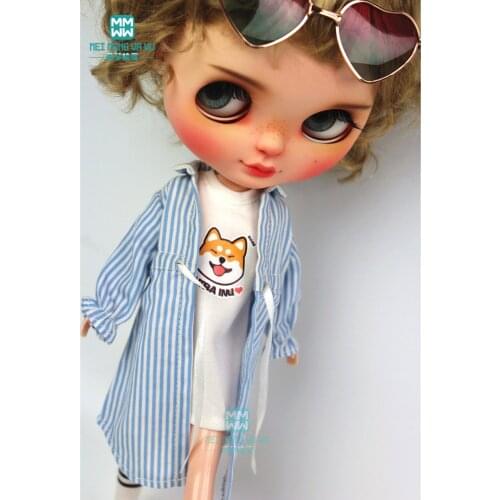 1pcs Blyth Doll Clothes Blue striped shirt, printed T-shirt for Blyth Azone1/6 doll accessories