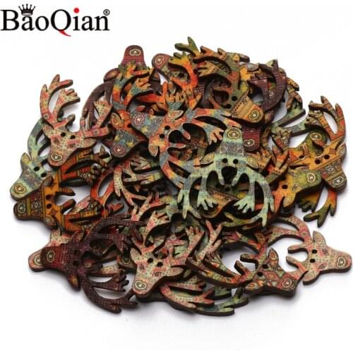 20pcs Mixed Retro Deer Head 2Hole Wooden Buttons For Clothing Crafts DIY Scrapbooking Home Decoration Sewing Accessories
