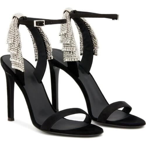 2021 summer new bowknot rhinestone party dress stiletto heels female black wild prom plus size bride bridesmaid wedding sandals