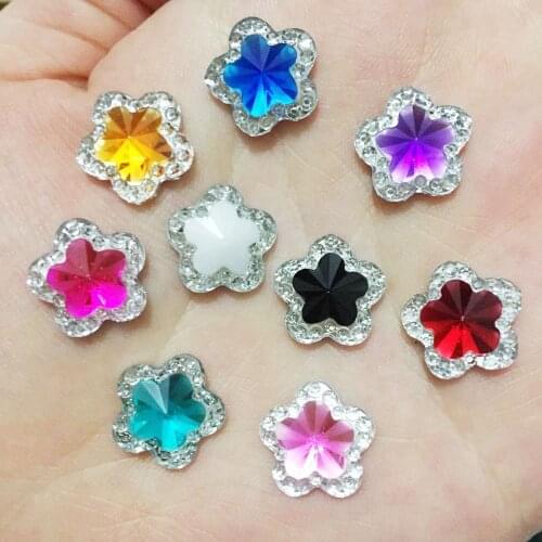 80pcs shiny Resin Double-Color 12mm Flower flatback rhinestone Ornaments DIY Wedding appliques craft SW31*2
