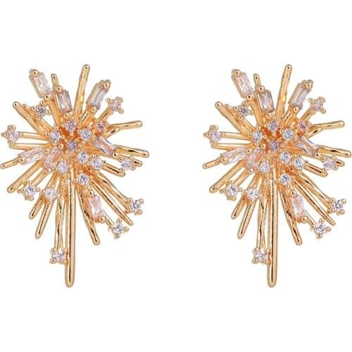 925 Silver Needle Temperament Luxury Crystal women Korean Personality Exaggerated Fireworks Earrings