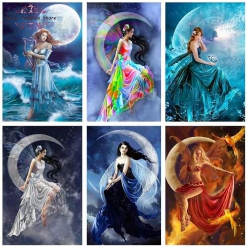DIY 5D Diamond Painting Moon Fairy Full Drill Mosaic Wall Art Picture of Rhinestone Beauty Elegant Woman Portrait Handicrafts