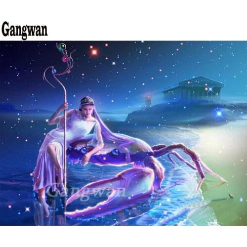 Diamond Painting DIY crab view full square round Cross Stitch Chinese zodiac signs Capricorn 5d mosaic girl Diamond Embroidery