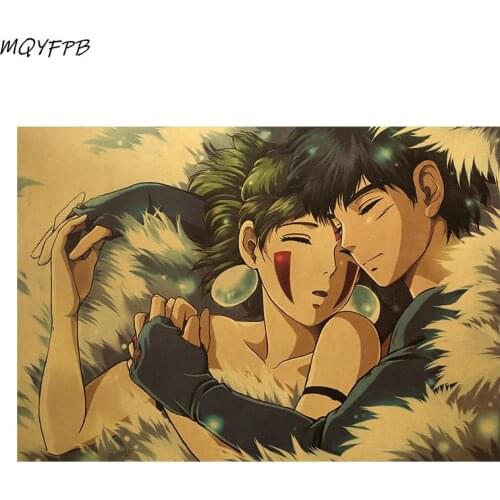 Anime Princess Mononoke Cartoon Kraft Paper Poster Wall Sticker Home Room Decoration Painting 50.5x35cm