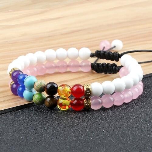 Hot White Porcelain Beads Bracelets 6mm 7 Chakra Reiki Healing Natural Stone Women Men Bracelet for Couples Friendship Jewelry