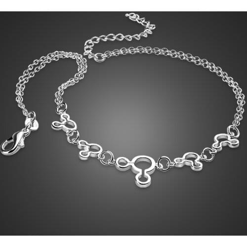 100% 925 Sterling Silver Cute mickey Anklets Women & Girl Foot Summer Beach Barefoot Sandals Bracelet ankle on the leg