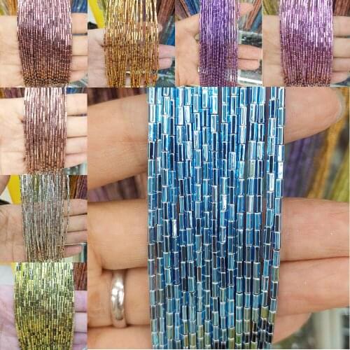 2*4mm Hematite Loose Beads Natural Stone Colorful Plating Cylindrical Beaded Jewelry Making DIY Handmade Bracelet Necklace Parts