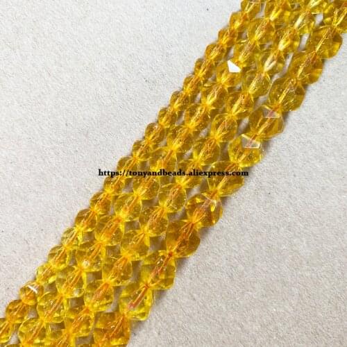 15" Natural Stone Big Cuts Faceted Dyed Yellow Quartz Round Loose Beads 6 8 10 mm Pick Size