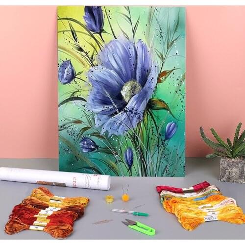 Art Flower Printed Water-Soluble Canvas 11CT Cross Stitch Full Kit Embroidery DMC Threads Handiwork Knitting Design