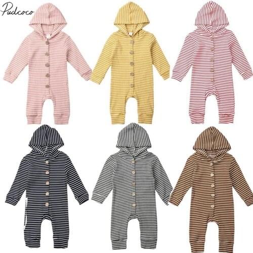 2019 Baby Spring Autumn Clothing Newborn Baby Kids Boy Girl Winter Hooded Romper Striped Jumpsuit Long Sleeve Clothes Outfits