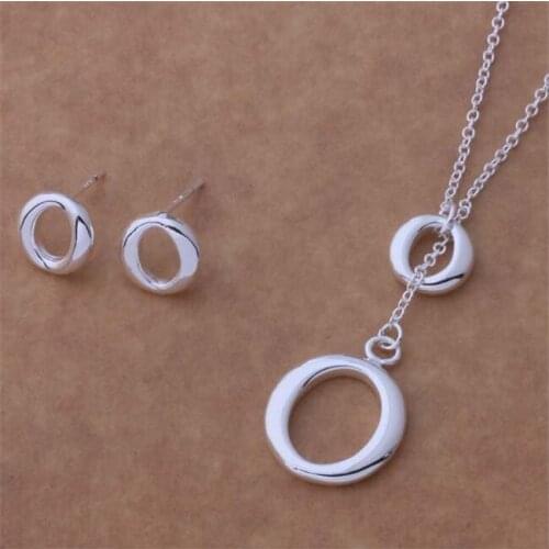 AS098 Hot Sale Free Shipping Silver Fine Jewelry Sets,Wholesale -Sterling-Silver Charms Fashion Earring 191 + Necklace 601
