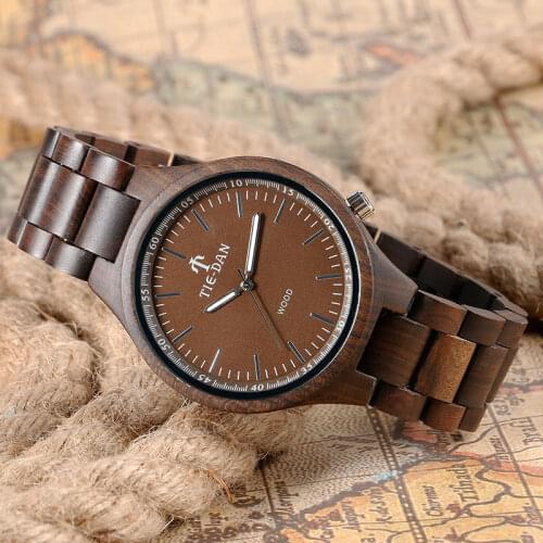 Creative Full Wooden Men Wrist Watch Quartz Simple Nature Wood Women Bamboo Adjustable Band Strap Minimalist Birthday Xmas Gift