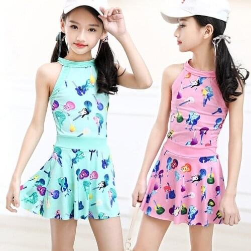 Korean Girls ' Swimsuits Children 's Split One-Piece Boxer Print Dress Skirts Student Swimwear 2021 Hot