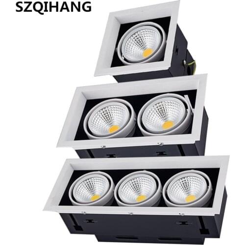 Square 10W/2*10W/3*10W COB Adjustable Angle Square Grille Downlight Lamp LED Spot Light Recessed Led Celing Lamp +LED Driver