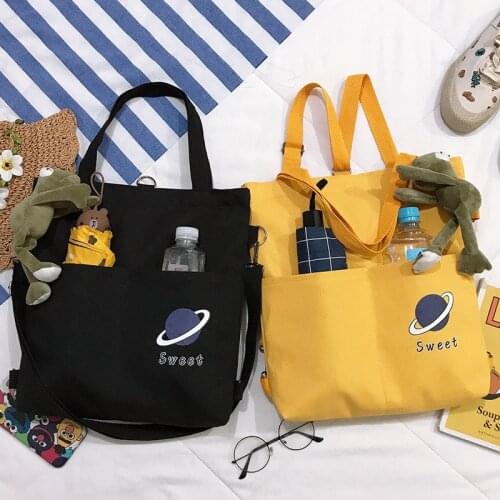 Multi-function Two pocket Canvas Women Shoulder Bag Cotton Tote Shopper Bag Eco Reusable Shopping Bag Handbag Cloth Backpack
