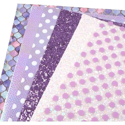 Multi-material 6Pieces/set 20*33cm Fish Scale Dot Faux Synthetic Leather Fabric DIY Handmade Sewing Accessories,1Yc7256