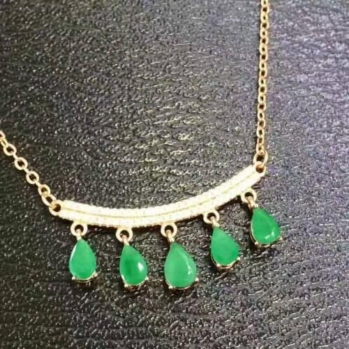 Natural green emerald gem Necklace Natural gemstone Pendant Necklace 925 sliver Elegant Cute smiley face women girl gift Jewelry