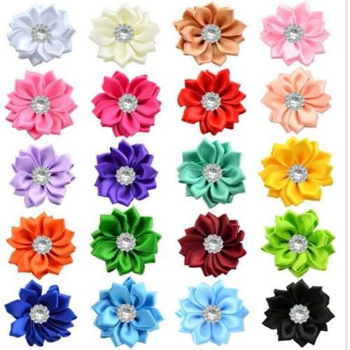 Cheap100Pcs DIA 4cm Ribbon Rose With Sewing Midch Glossy Acrylic Corner Knee Lotus Artificial Flower Decoration DIY Accessoires