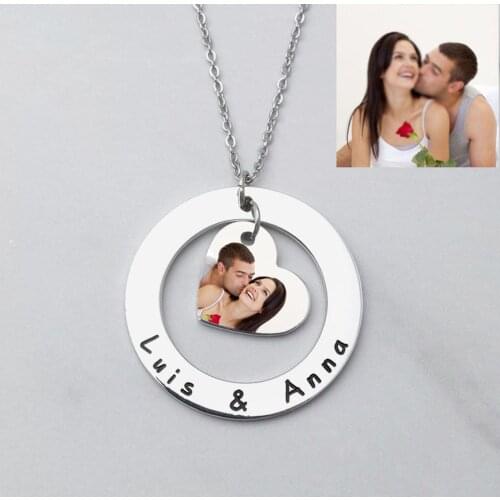 Personalized Photo Necklace Engraved Picture Necklace Silver Heart Stainless Choker Custom Photo Necklace Valentines Day Gift