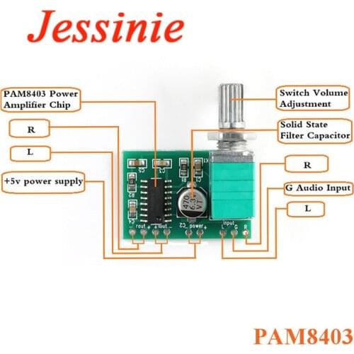 PAM8403 Mini 5V Power Audio Amplifier Board Module 2 Channel 3W Volume Control / USB Power