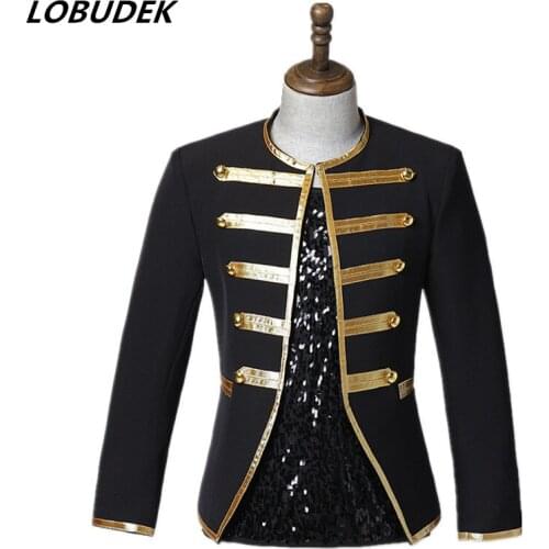England Style O-neck Slim Blazer Court Jacket Bar Nightclub Male Singer Dancer Concert Stage Performance Casual Coat Costume