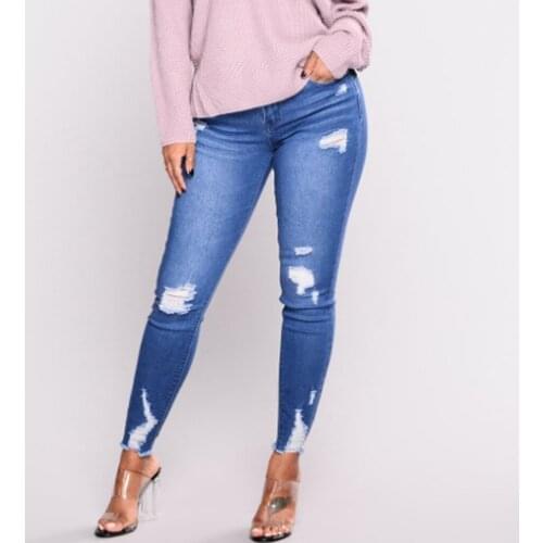 SAGACE Newest Hot Women Stretch Ripped Distressed Skinny High Waist Denim Pants Shredded Jeans Hole Trousers Plus Size PantA1126
