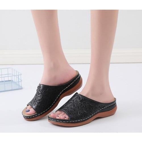 2021 Summer Women Wedge Sandals Premium Orthopedic Open Toe Sandals Vintage Anti-slip Leather Casual Female Platform Retro Shoes