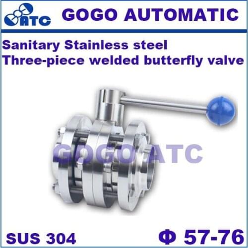 Sanitary stainless steel 304 O.D 57-76 mm Three-piece welded butterfly valve Butt welding Quick release quick release valve