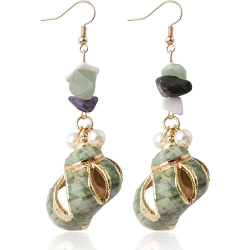 Fashion Boho Summer Holiday Sea Shell Pendant Drop Earring Green Shell Earrings Trendy Hot Cowries Handmade Jewelry Accessories
