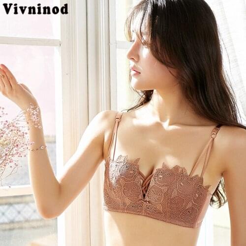 Comfortable Womens WireFree Padded Bra Small Size 1/2 Coverage Slightly Padded Underwire Lace Embroidery Bra Lingerie for Women