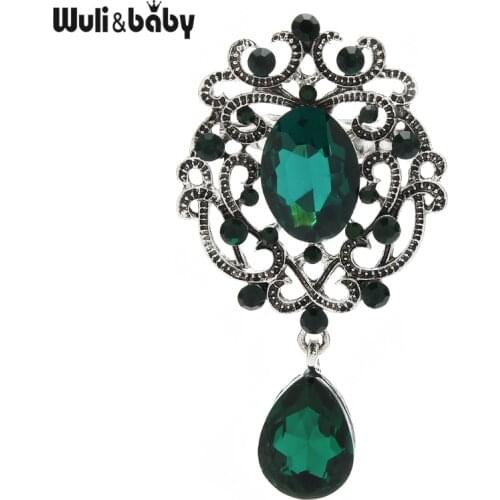 Wuli&baby Vintage Palace Style Waterdrop Brooches Women 3-color Crystal Flower Party Office Brooch Pins Gifts