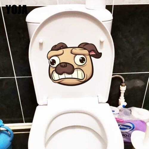 YOJA 24.2×19.4CM Scared Cartoon Pug Creative Wall Decoration Fashion Toilet WC Sticker T1-3092