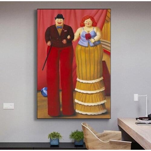 Funny Art of a Couple by Fernando Botero Canvas Paintings On the Wall Art Posters And Prints Modern Art Wall Pictures Home Decor