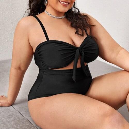 Womens Swimsuit Sexy Swimwear Bodysuit Large Size Bikini Solid Bikini Cut Out Bow One Piece Suits Beach Bathing Suit Monokini