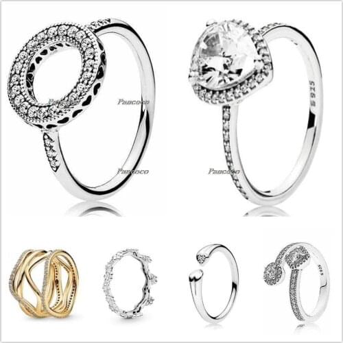 Authentic 925 Sterling Silver Radiant Large Teardrop Ring With Crystal Rings For Women Wedding Party Gift Europe Pandora Jewelry