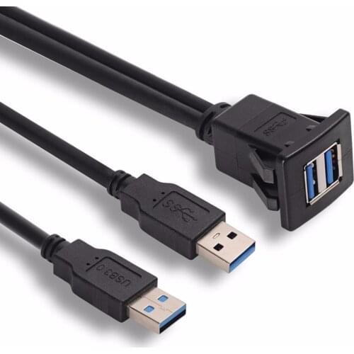 1M Socket Cable USB 3.0 Auto Car Flush Mount Male to Female Extension Cord Dashboard Panel Square Audio Line for Motorcycle