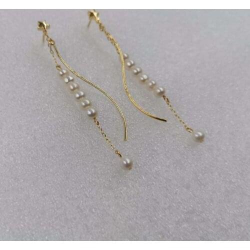 14KGF 4-5mm white real pearl womens earring fashion jewelry