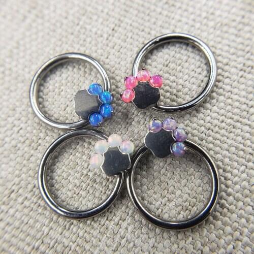 16G Implant Grade Titanium ASTM F136 Captive Bead Ring with Opal Cat Palm Jewelry for Nose Nipple Daith Conch Piercings
