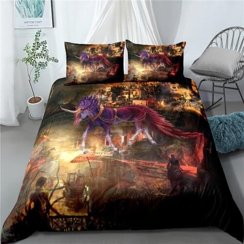 Unicorn Themed 3D Printed Duvet Cover Set Comforter Bedclothes Animal Printed Single Twin 3 pieces set