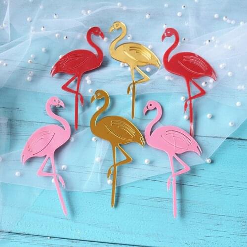 2pcs Flamingo Acrylic Cupcake Toppers Pink DIY Happy Birthday Cakes Topper Wedding Birthday Party Decoration Baby Shower Supply