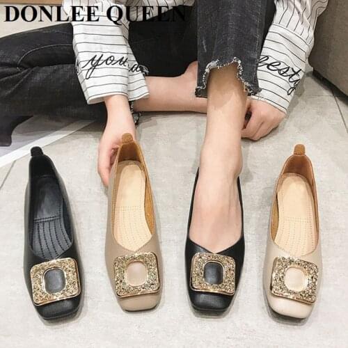 Brand Designer Shoes Women Slip On Casual Loafers Flats Ballet Shoes British Metal Buckle Moccasins Wooden Block Heel Ballerina