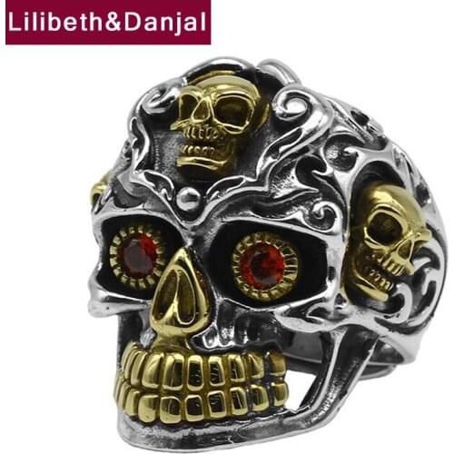 Red Eye Skull Real 925 Sterling Silver Inlaid Natural Stone Vintage Punk Adjustable Men Fashion Jewelry 2021 Arrival Designer R9